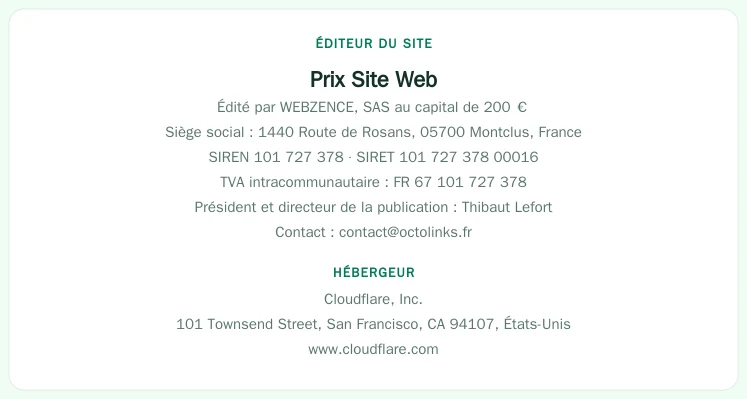 Coordonnées légales de l’éditeur et de l’hébergeur du site